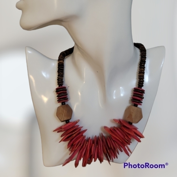 Vintage Jewelry - Vtg Horn Wood Beaded Tribal Warrior Avant Garde Festival Unisex Necklace